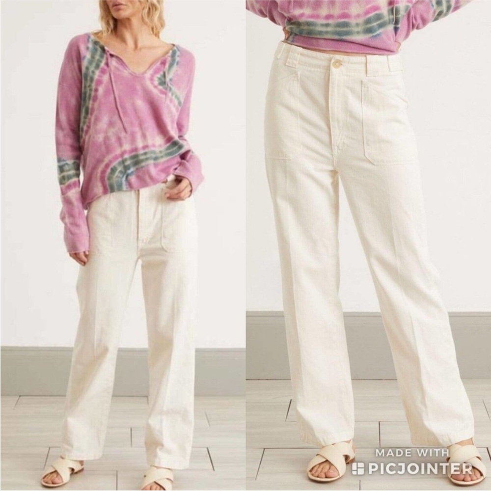 MOTHER The Elbow Grease Flood Ivory Wide Leg Pants 31